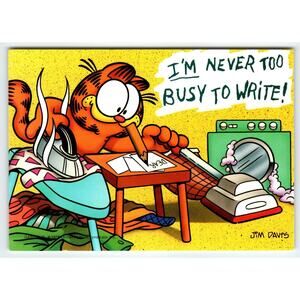 Garfield Postcard Never Too Busy To Write Jim Davis Comic Orange Tabby Cat 1978